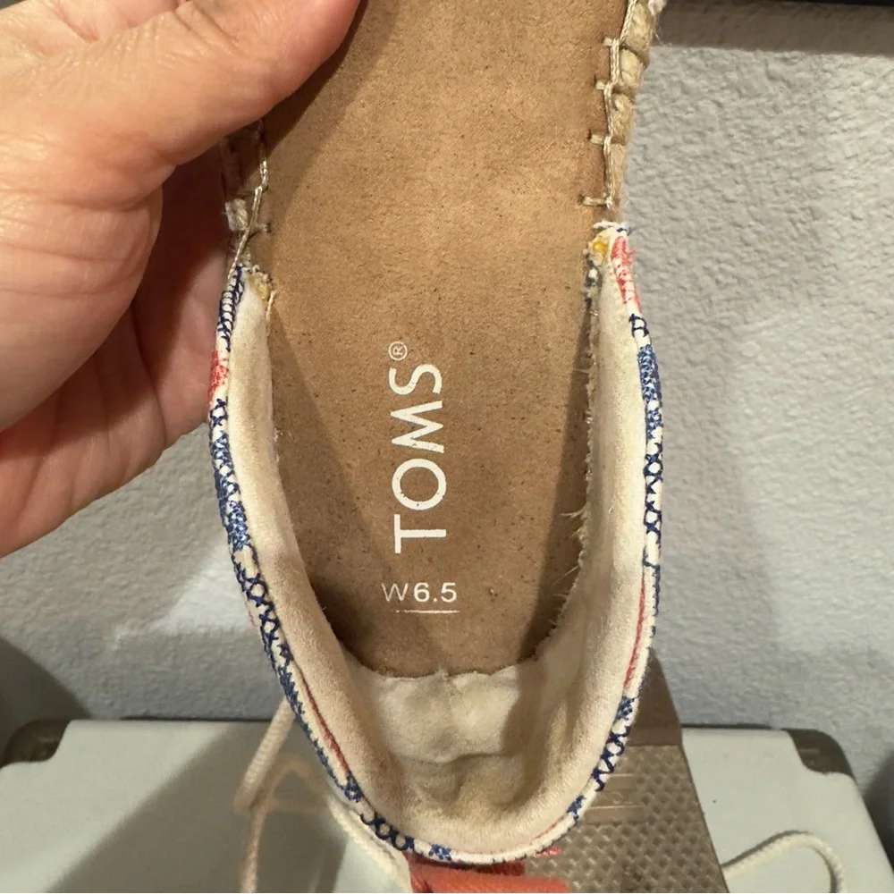 TOMS Katalina Espadrille Flats 6.5 Ankle Tie‎ Embroidered Boho